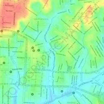 Mappa topografica Cachoeirinha, altitudine, rilievo