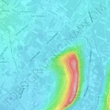 Mappa topografica La Grotta, altitudine, rilievo