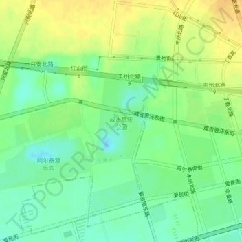 Mappa topografica 成吉思汗公园, altitudine, rilievo