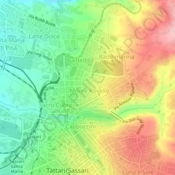 Mappa topografica Parco Emanuela Loi, altitudine, rilievo