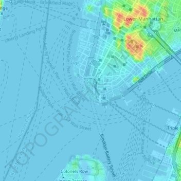 Mappa topografica Battery Park, altitudine, rilievo
