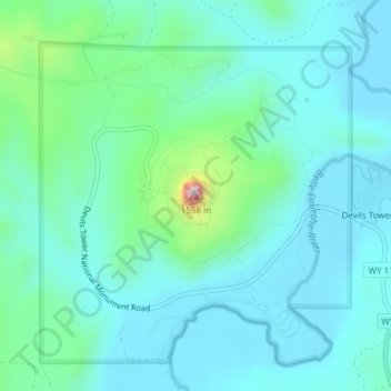 Mappa topografica Bear Lodge Butte, altitudine, rilievo