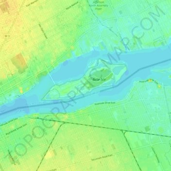 Mappa topografica Detroit River, altitudine, rilievo