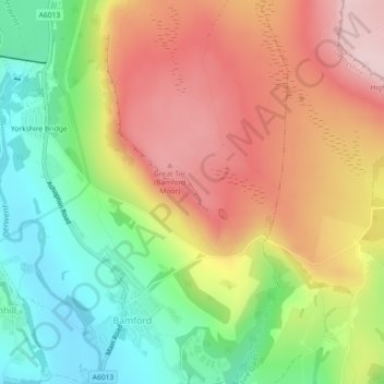 Mappa topografica Bamford Edge, altitudine, rilievo