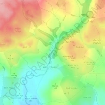 Mappa topografica Winterburn Beck, altitudine, rilievo