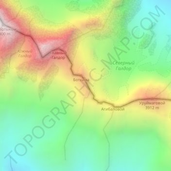 Mappa topografica Суганский хребет, altitudine, rilievo