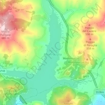 Mappa topografica Lago di Montedoglio, altitudine, rilievo