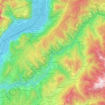 Mappa topografica Val di Cembra, altitudine, rilievo