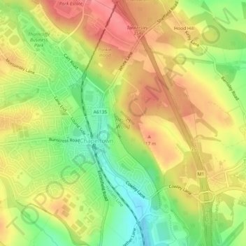 Mappa topografica Hesley Wood, altitudine, rilievo
