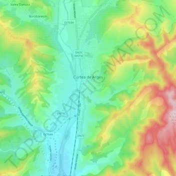 Mappa topografica Curtea de Argeș, altitudine, rilievo