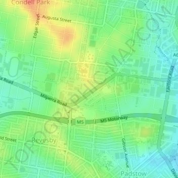 Mappa topografica Revesby Flood Reserve, altitudine, rilievo