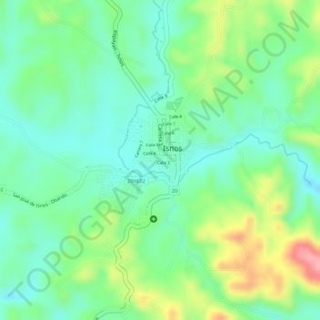Mappa topografica Isnos Huila, altitudine, rilievo