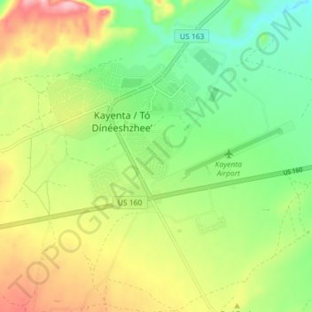 Mappa topografica Kayenta, altitudine, rilievo