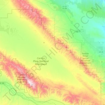 Mappa topografica San Andreas Fault, altitudine, rilievo