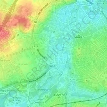 Mappa topografica Voer, altitudine, rilievo