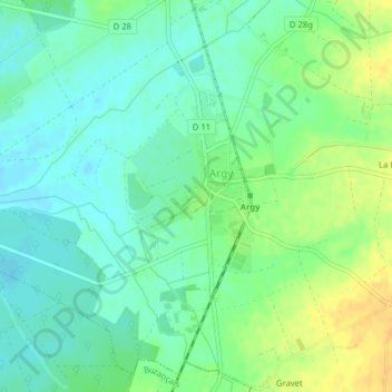 Mappa topografica Château d'Argy, altitudine, rilievo