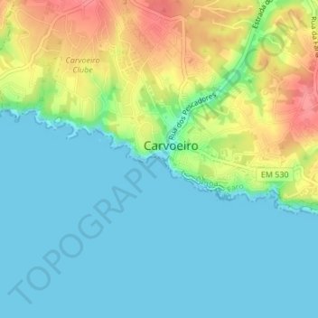 Mappa topografica Praia do Carvoeiro, altitudine, rilievo