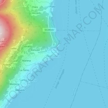 Mappa topografica Castello di Rezzonico, altitudine, rilievo