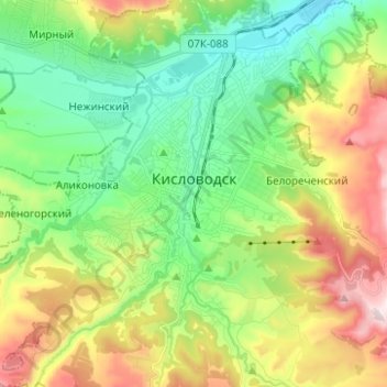 Mappa topografica Kislovodsk, altitudine, rilievo