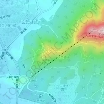 Mappa topografica 中国科学院紫金山天文台, altitudine, rilievo