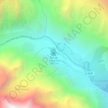 Mappa topografica Refuge Cezanne, altitudine, rilievo