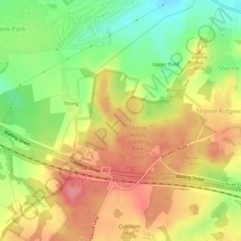 Mappa topografica Shorne Wood, altitudine, rilievo