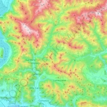 Mappa topografica Val Trompia, altitudine, rilievo