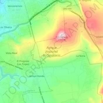 Mappa topografica Parque Nacional El Cimatario, altitudine, rilievo