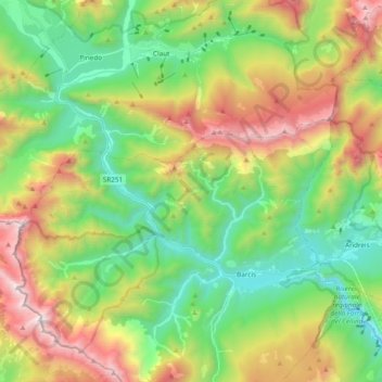 Mappa topografica Valcellina, altitudine, rilievo