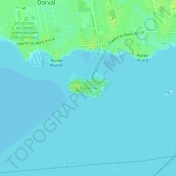 Mappa topografica Île Dorval, altitudine, rilievo