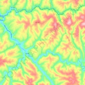 Mappa topografica Russel Fork, altitudine, rilievo