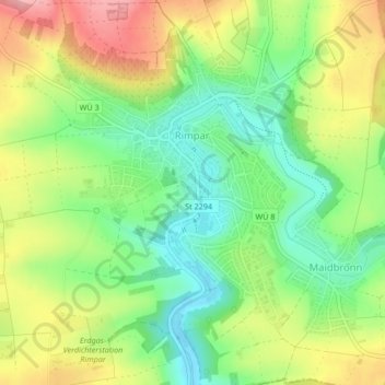 Mappa topografica Rimpar, altitudine, rilievo