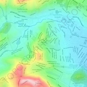 Mappa topografica parque, Ahuehuetes 49, lomas de san mateo, 53200, altitudine, rilievo