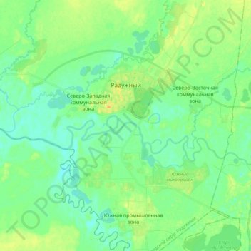 Mappa topografica Радужный, altitudine, rilievo