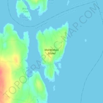 Mappa topografica MacMahan Island, altitudine, rilievo