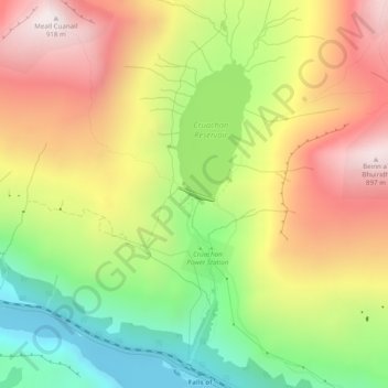 Mappa topografica Cruachan Dam, altitudine, rilievo