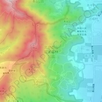 Mappa topografica 北京西山国家森林公园, altitudine, rilievo