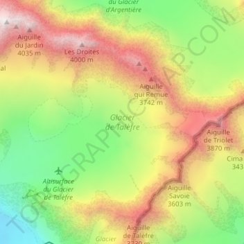 Mappa topografica Ghiacciaio di Talefre, altitudine, rilievo