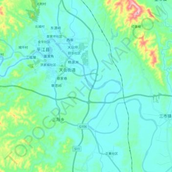 Mappa topografica 汨罗江, altitudine, rilievo