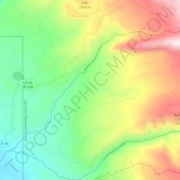 Mappa topografica Middle Mancos River, altitudine, rilievo