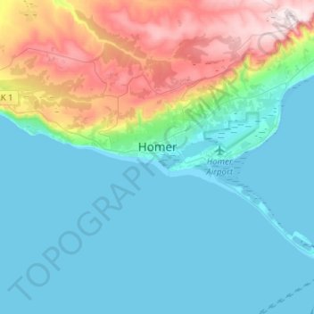 Mappa topografica Homer, altitudine, rilievo