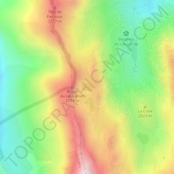 Mappa topografica Lacs des Hommes, altitudine, rilievo