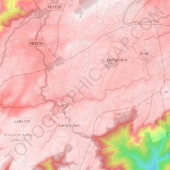 Mappa topografica Umiew, altitudine, rilievo
