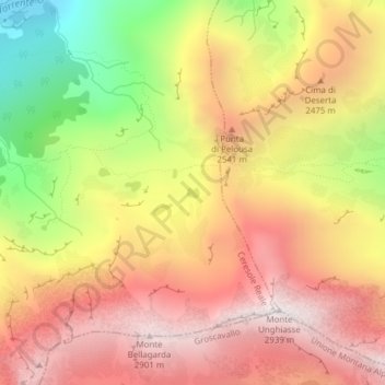 Mappa topografica Laghetti di Bellagarda, altitudine, rilievo