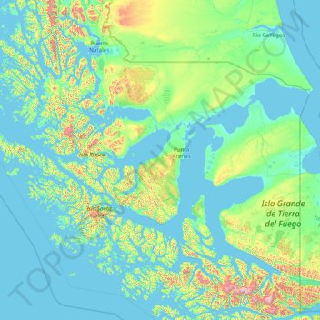 Mappa topografica Détroit de Magellan, altitudine, rilievo