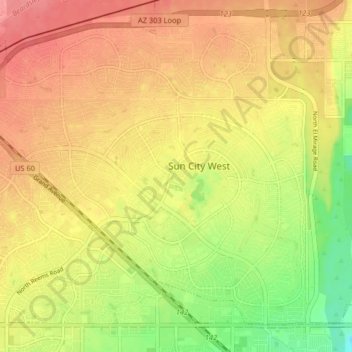Mappa topografica Sun City West, altitudine, rilievo