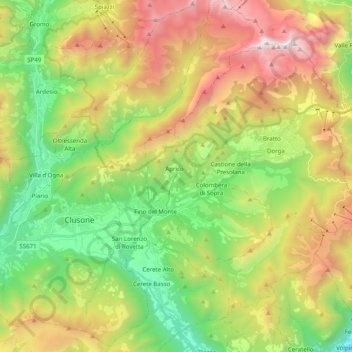 Mappa topografica Val Seriana, altitudine, rilievo