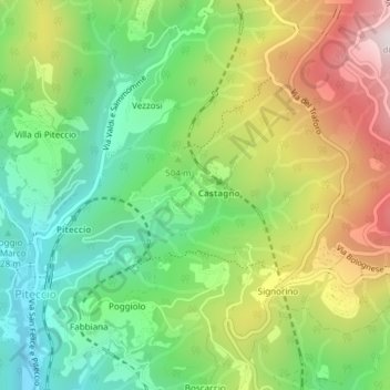 Mappa topografica Castagno, altitudine, rilievo