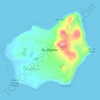 Mappa topografica Île d'Entrée, altitudine, rilievo