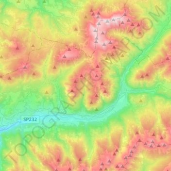 Mappa topografica Val di Fiemme, altitudine, rilievo